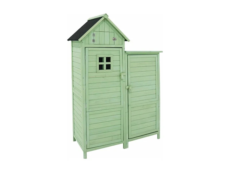 Casetta da giardino in legno resistente alle intemperie con tetto in PVC.