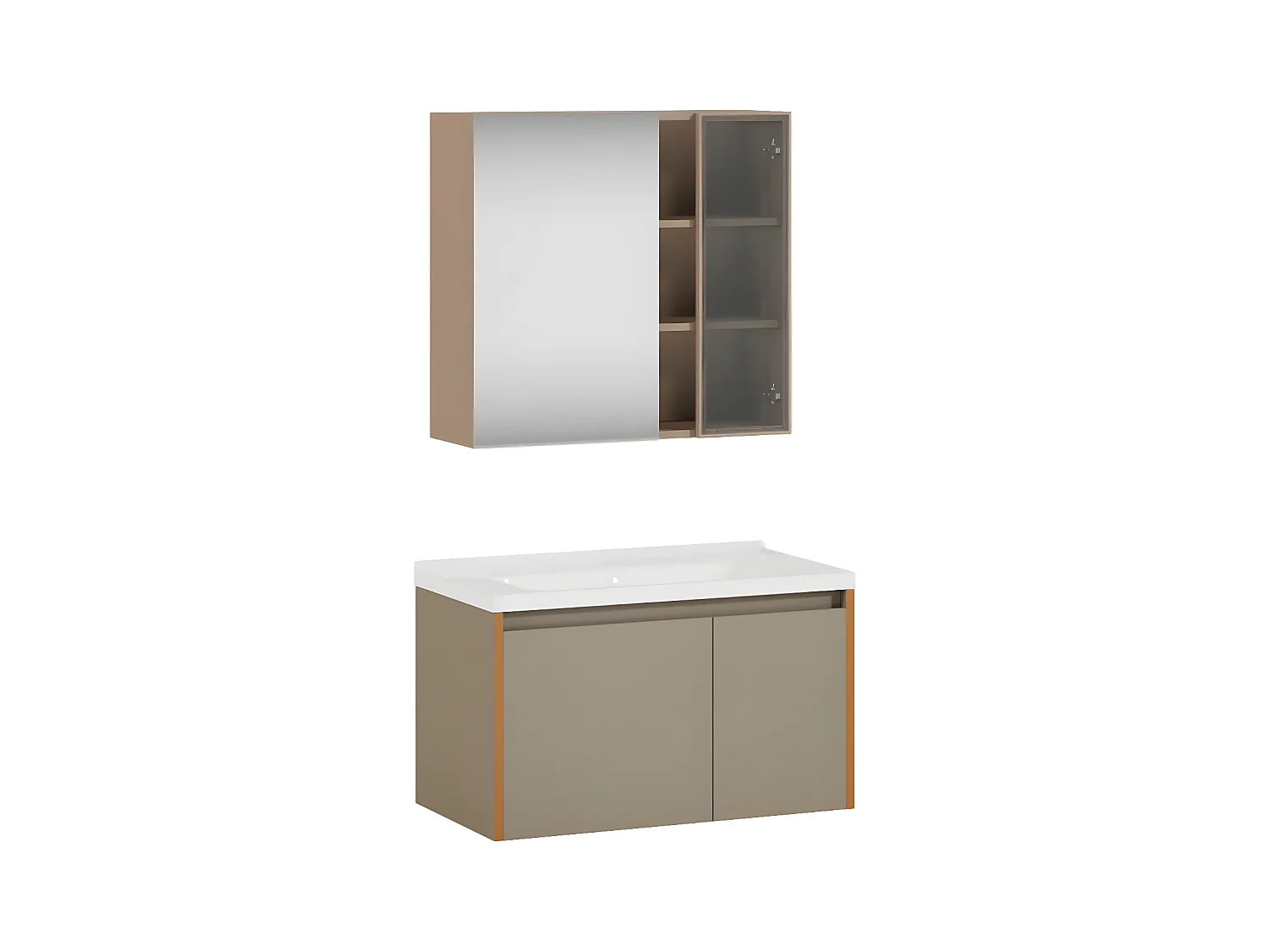 Hangend wastafelmeubel van 90 cm met keramische wastafel, lichtbruin
