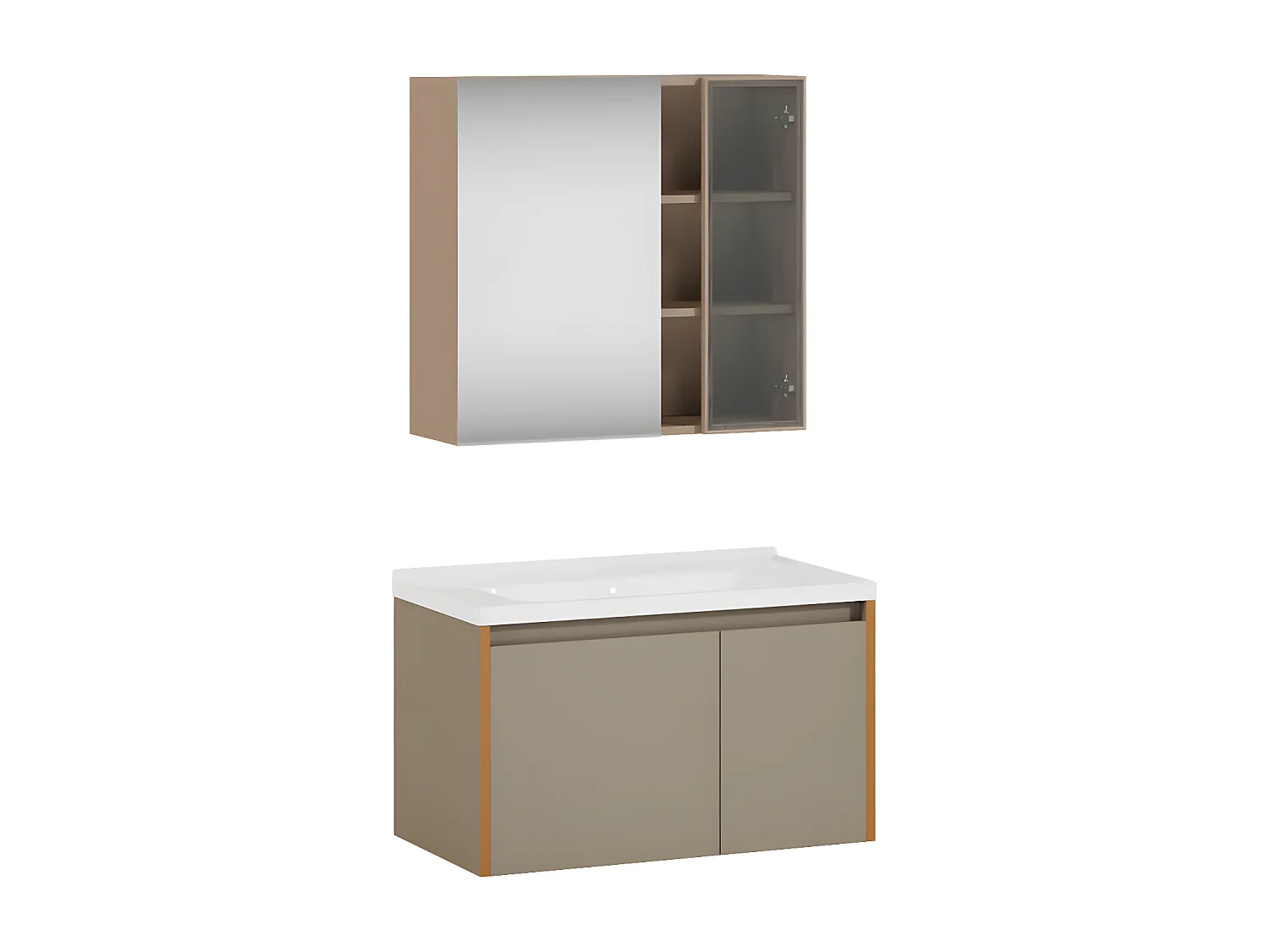 Hangend wastafelmeubel van 90 cm met keramische wastafel, lichtbruin