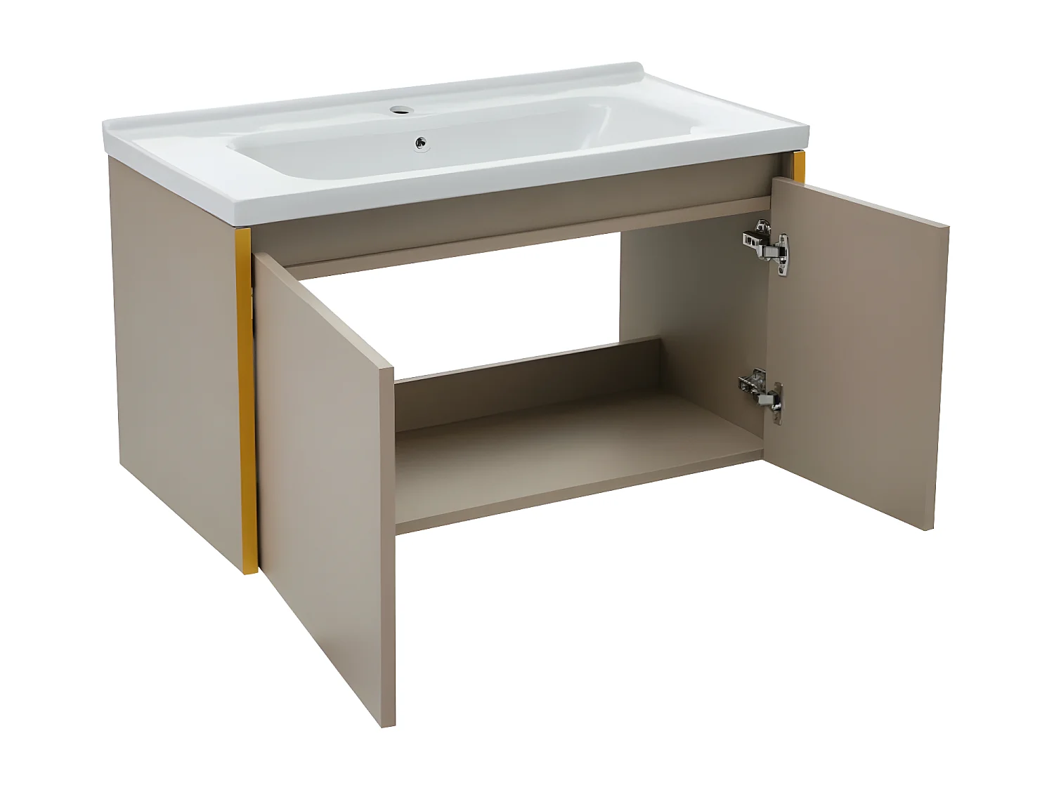 Hangend wastafelmeubel van 90 cm met keramische wastafel, lichtbruin