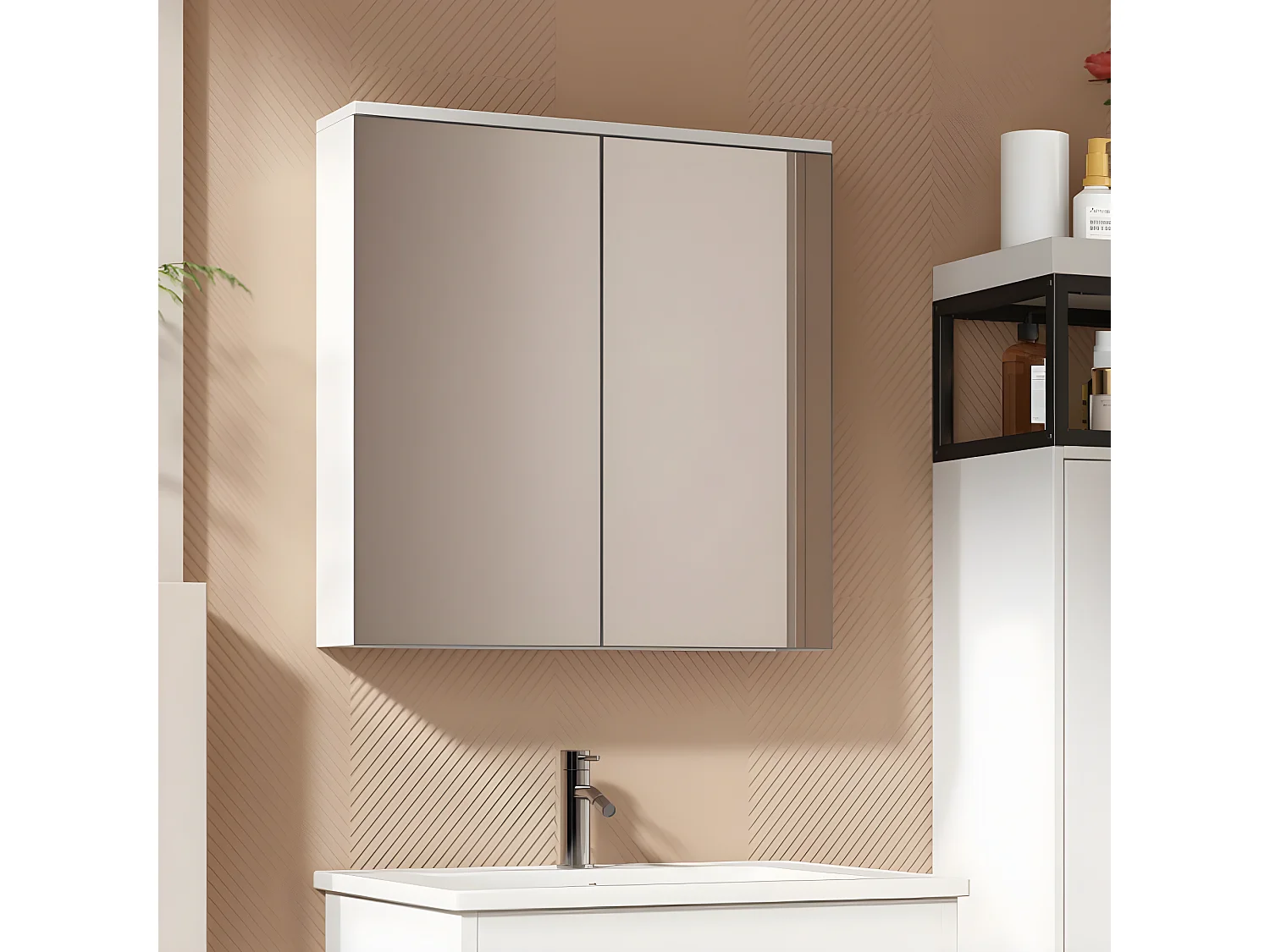 Waschbecken - Badezimmerschrank mit Regalen - 60 cm breit