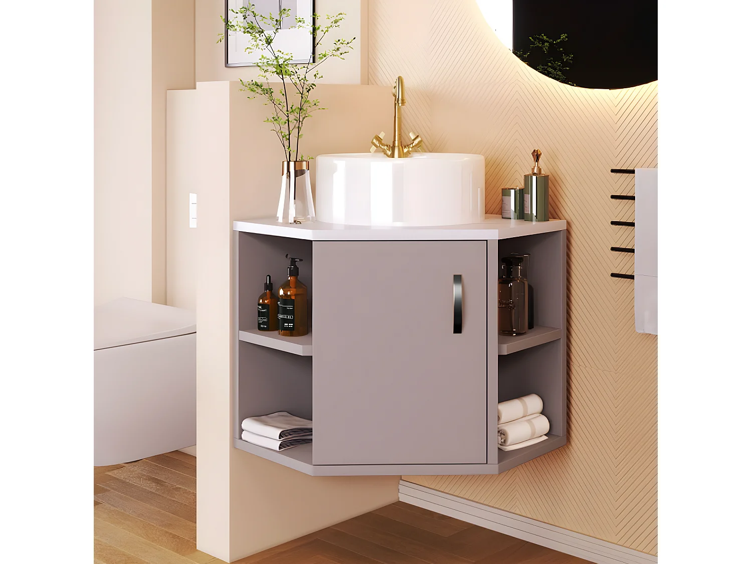 Hangende wastafel 50 cm, 2-delige wastafel, hoekgasttoiletmeubel