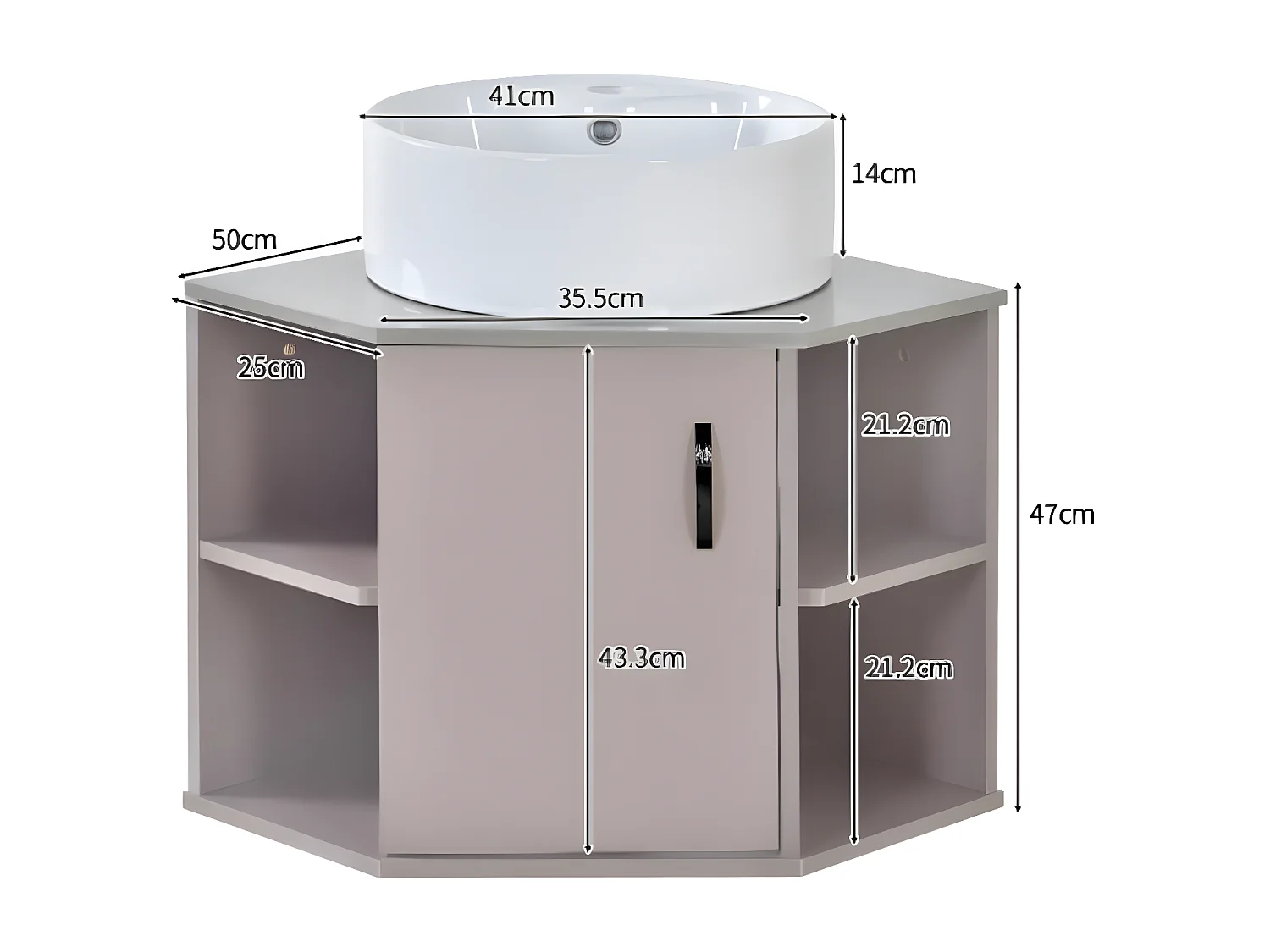 Hangende wastafel 50 cm, 2-delige wastafel, hoekgasttoiletmeubel