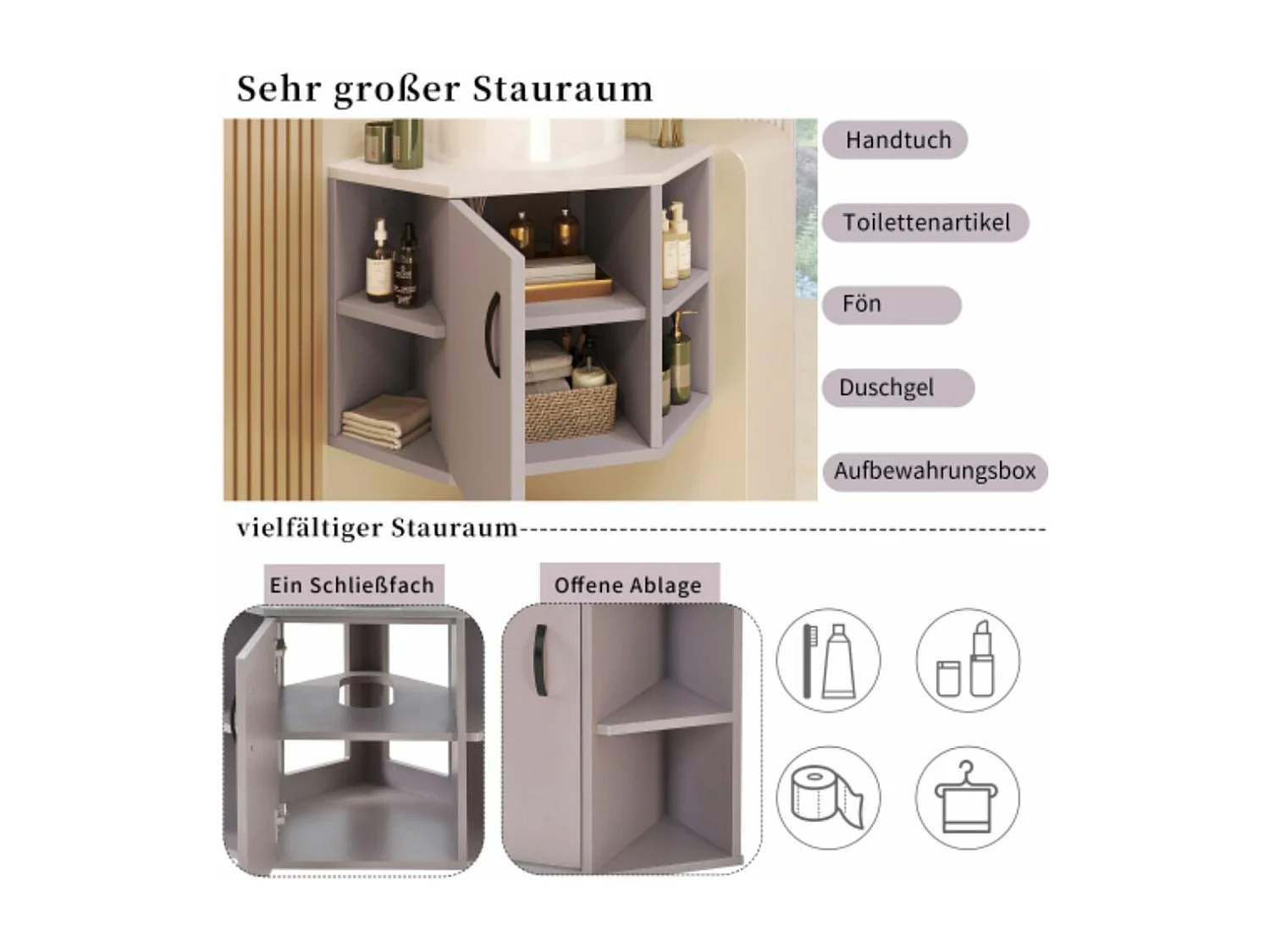 Hangende wastafel 50 cm, 2-delige wastafel, hoekgasttoiletmeubel