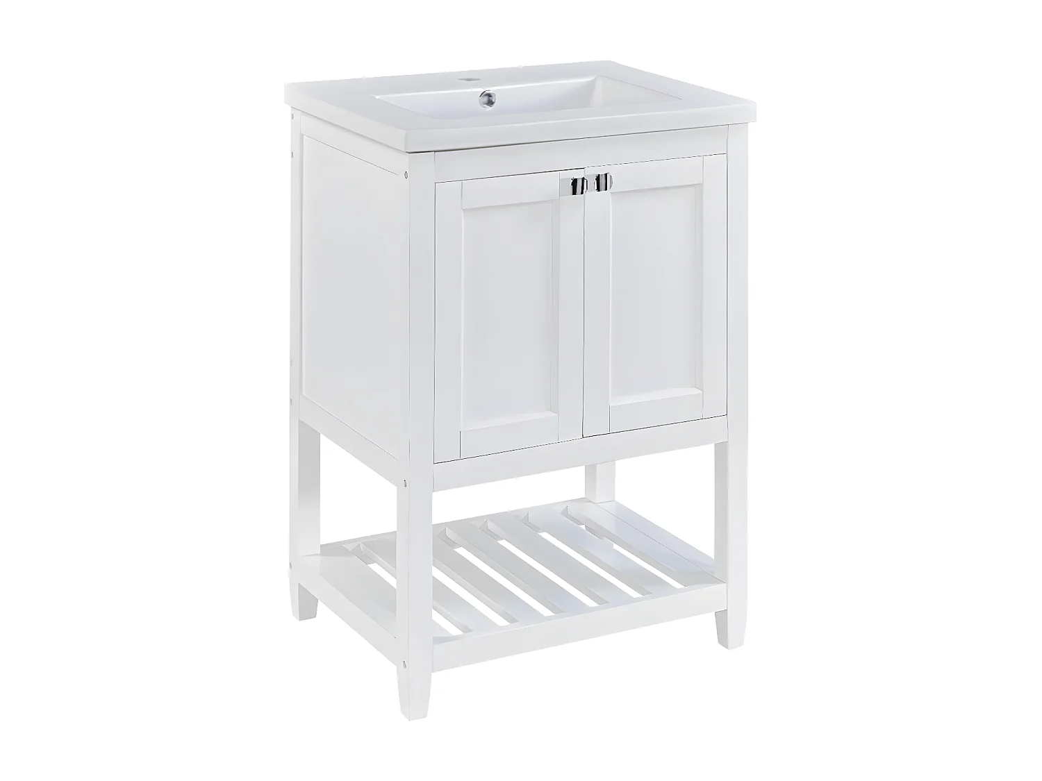 Meuble vasque avec lavabo en céramique 60cm - Blanc