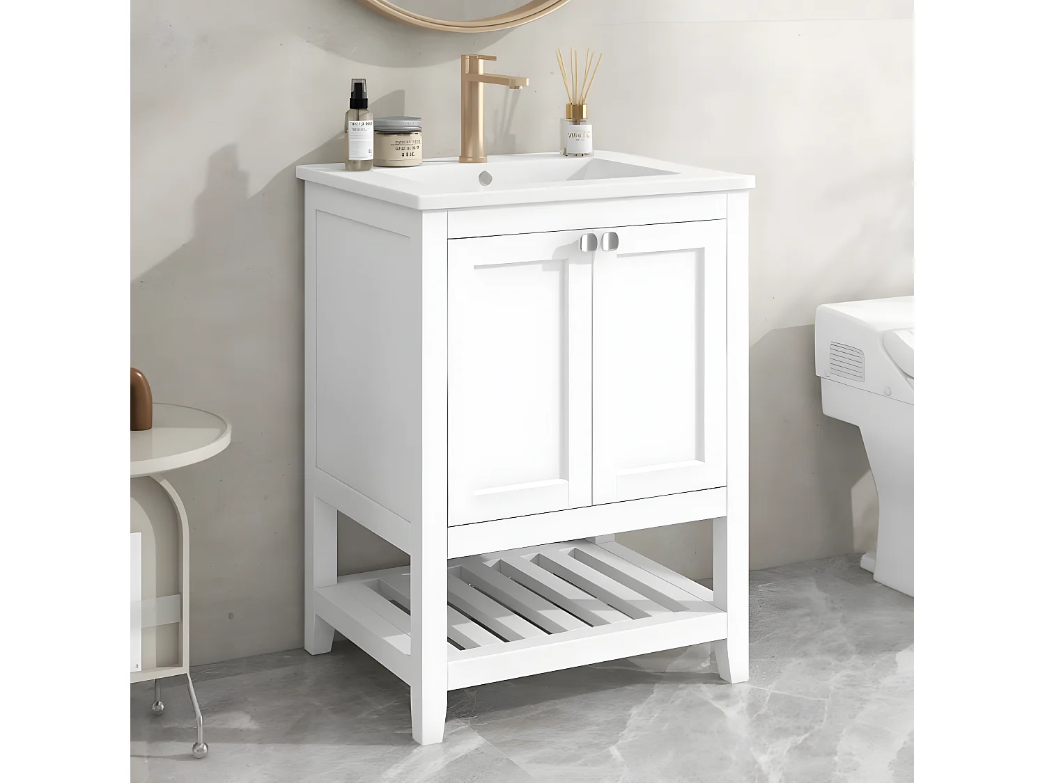 Meuble vasque avec lavabo en céramique 60cm - Blanc