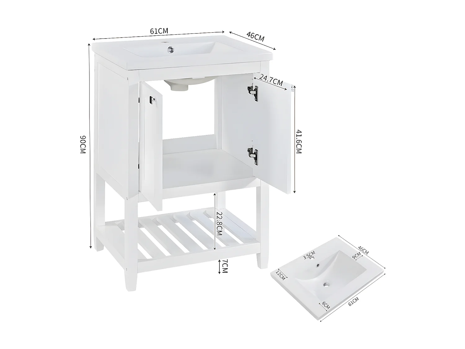Meuble vasque avec lavabo en céramique 60cm - Blanc