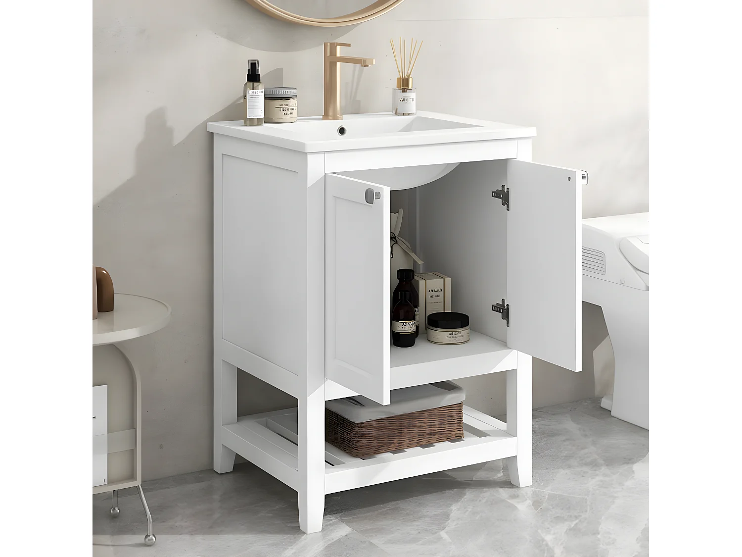 Meuble vasque avec lavabo en céramique 60cm - Blanc
