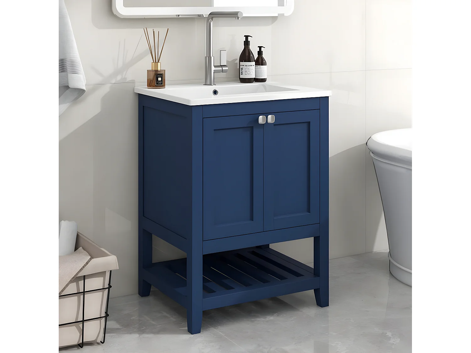 Le lavabo meuble de salle de bain lavabo simple, 60 cm, lavabo en céramique, bleu