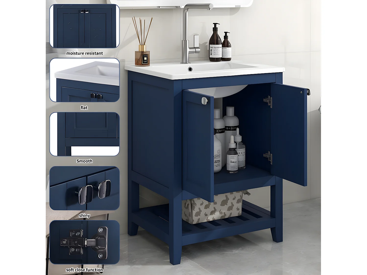 Le lavabo meuble de salle de bain lavabo simple, 60 cm, lavabo en céramique, bleu