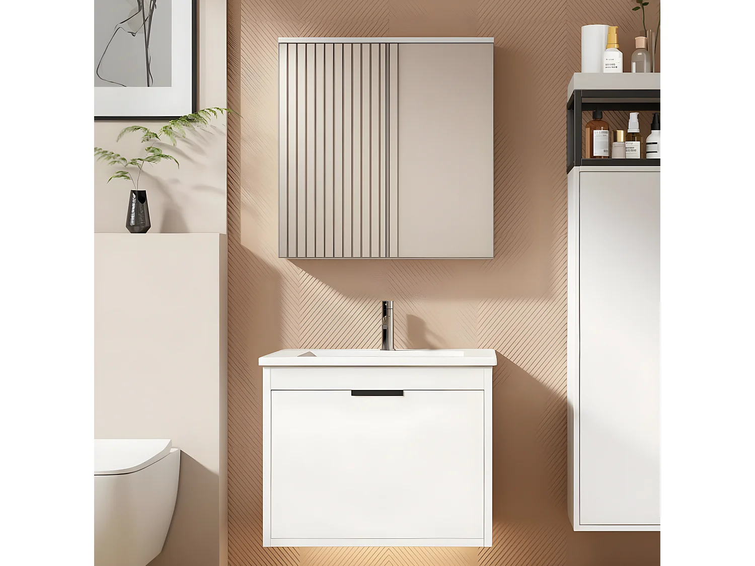 Meuble vasque suspendu de 60 cm de large avec lavabo en céramique