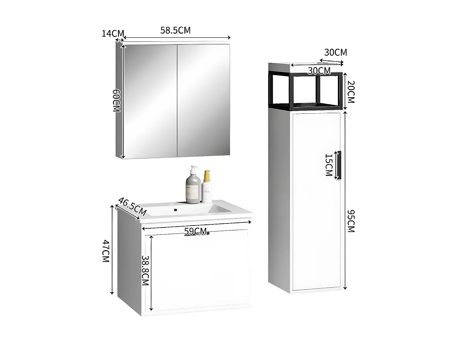 Meuble vasque suspendu de 60 cm de large avec lavabo en céramique