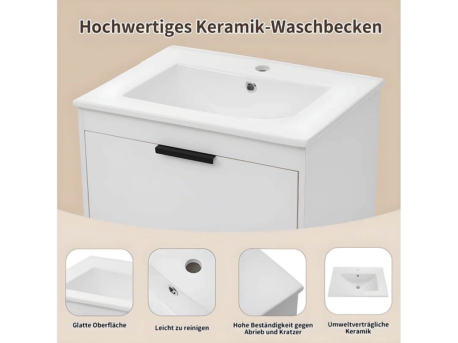 Meuble vasque suspendu de 60 cm de large avec lavabo en céramique