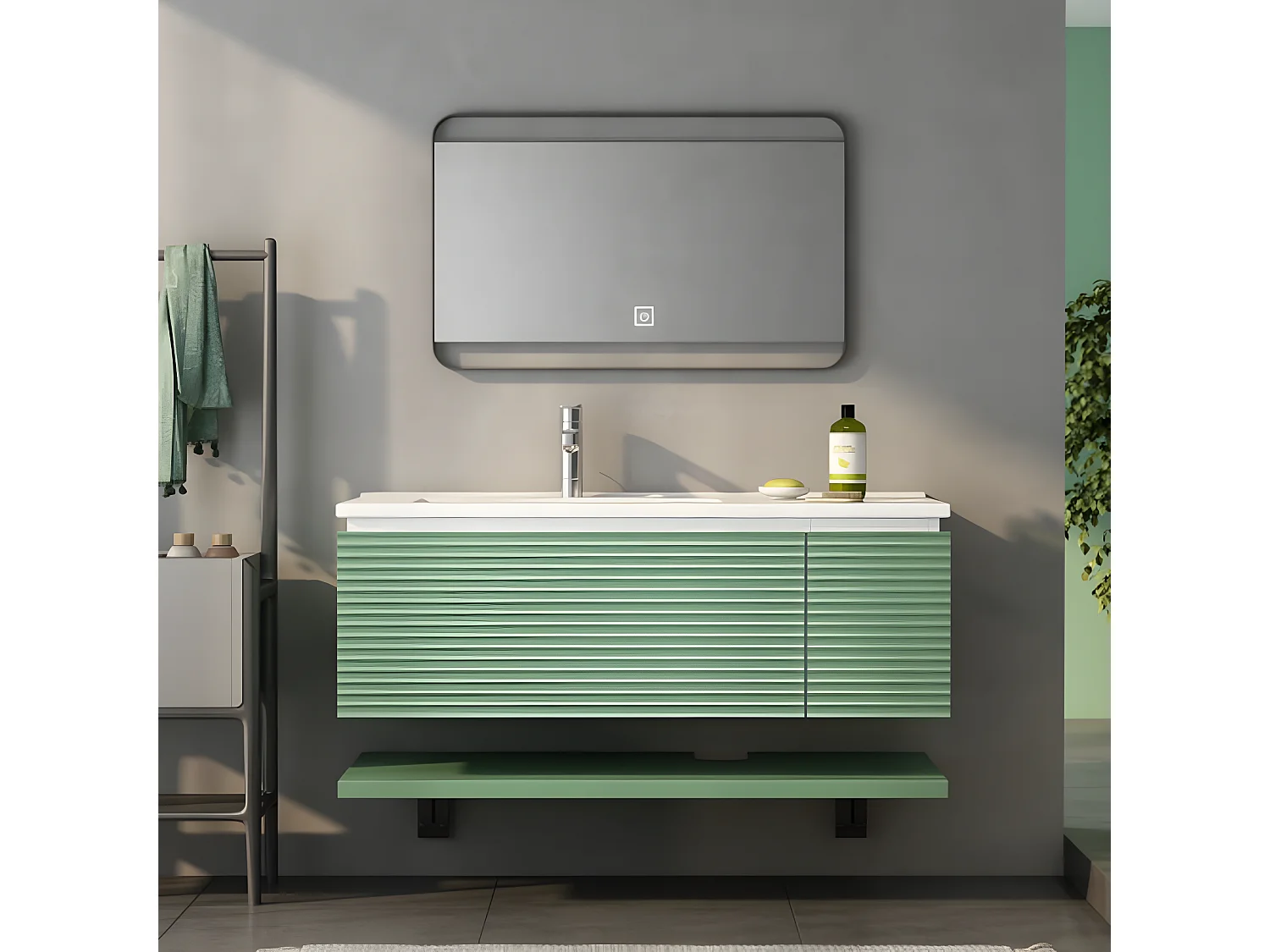 Lavabo de 90 cm avec 1 tiroir, Meuble de salle de bain