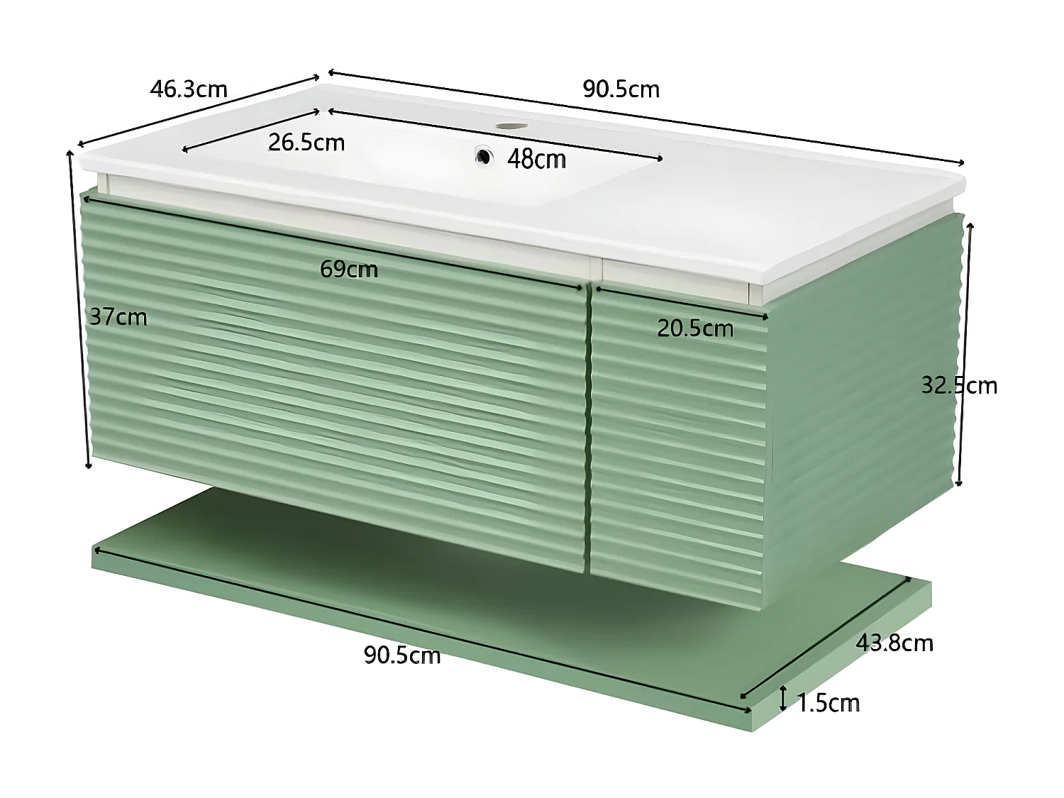 Lavabo de 90 cm avec 1 tiroir, Meuble de salle de bain