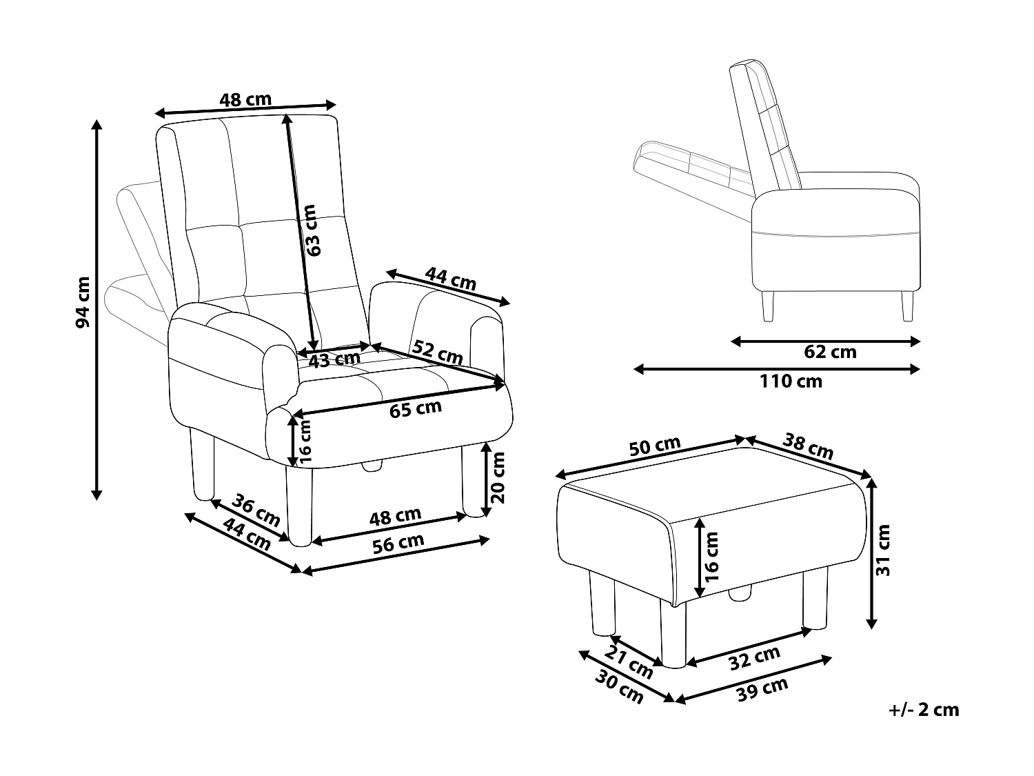 Sillón reclinable OLAND con reposapiés Lino sintético Verde menta