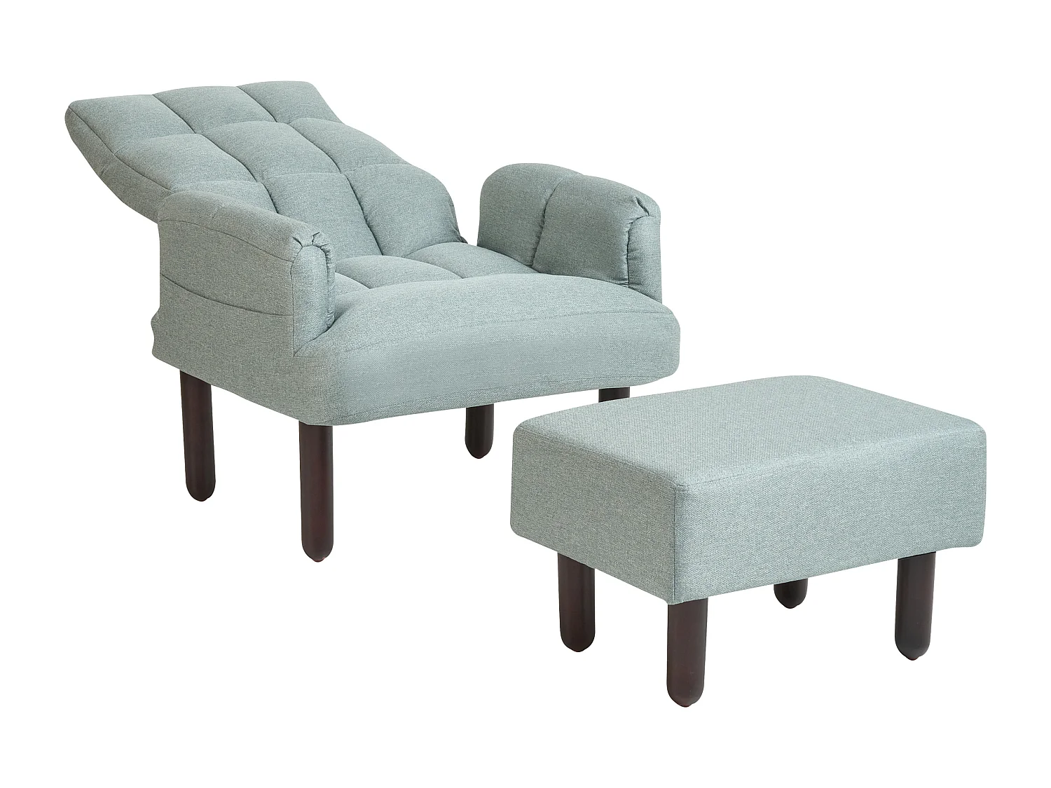 Polstersessel mit Hocker in Grün mit verstellbarer Rückenlehne Retro-Stil Oland