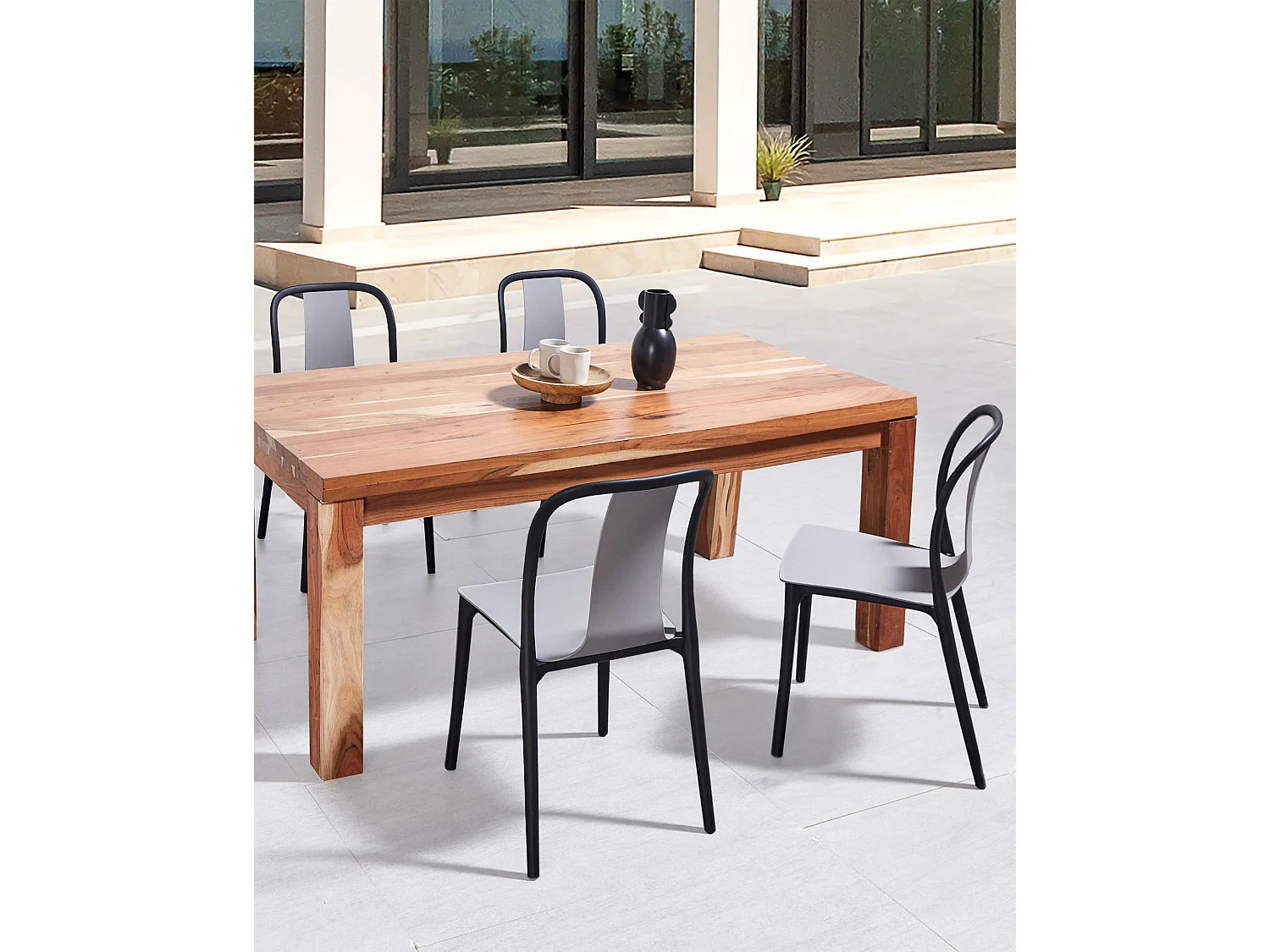 Gartentstuhl 4er Set Kunststoff schwarz / grau stapelbar modern Spezia