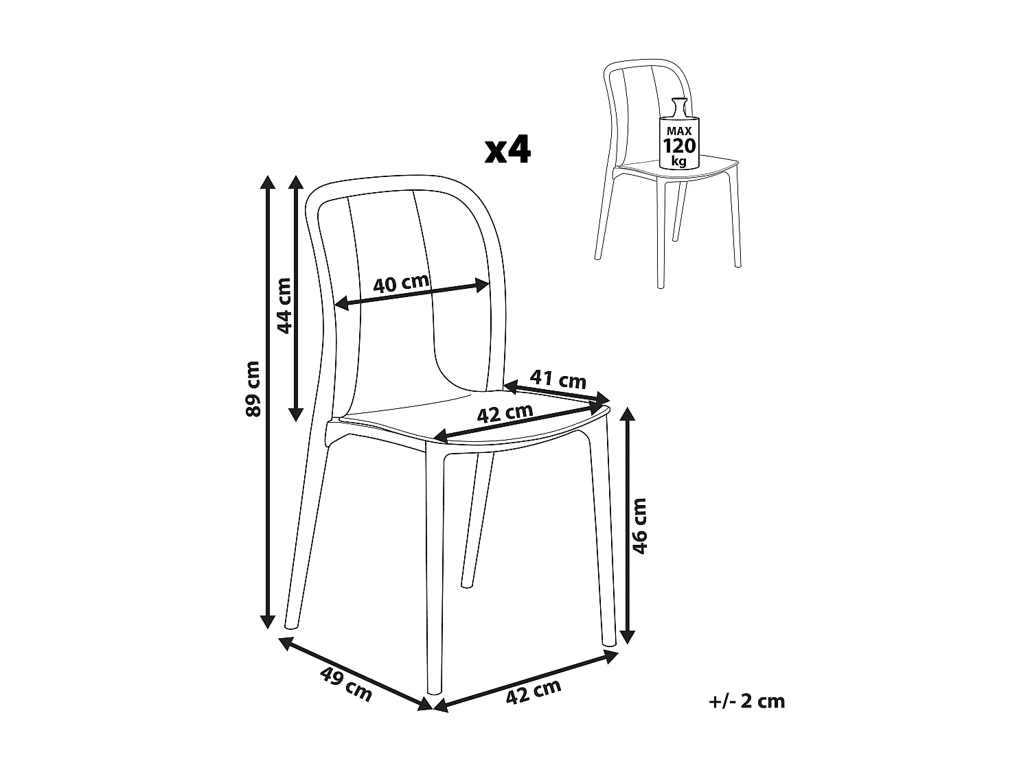 Lot de 4 chaises de jardin SPEZIA Gris
