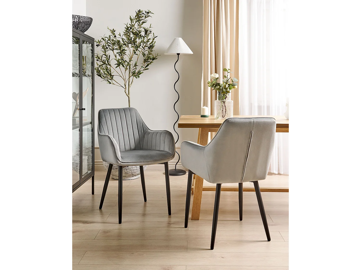 Conjunto de 2 sillas de comedor WELLSTON Terciopelo Gris oscuro