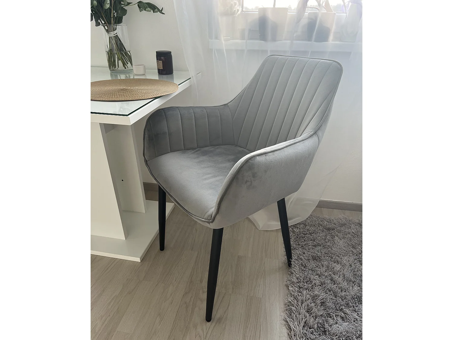 Lot de 2 chaises de salle à manger WELLSTON Velours Gris foncé