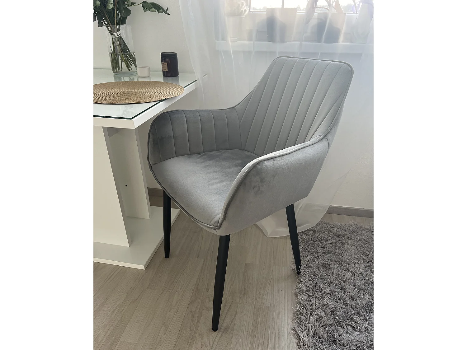 Conjunto de 2 cadeiras de jantar WELLSTON Veludo Cinzento escuro