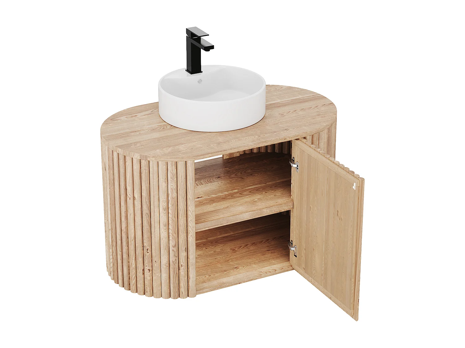 Meuble de salle de bain suspendu en teck avec vasque ronde - 90 cm - TOWARI