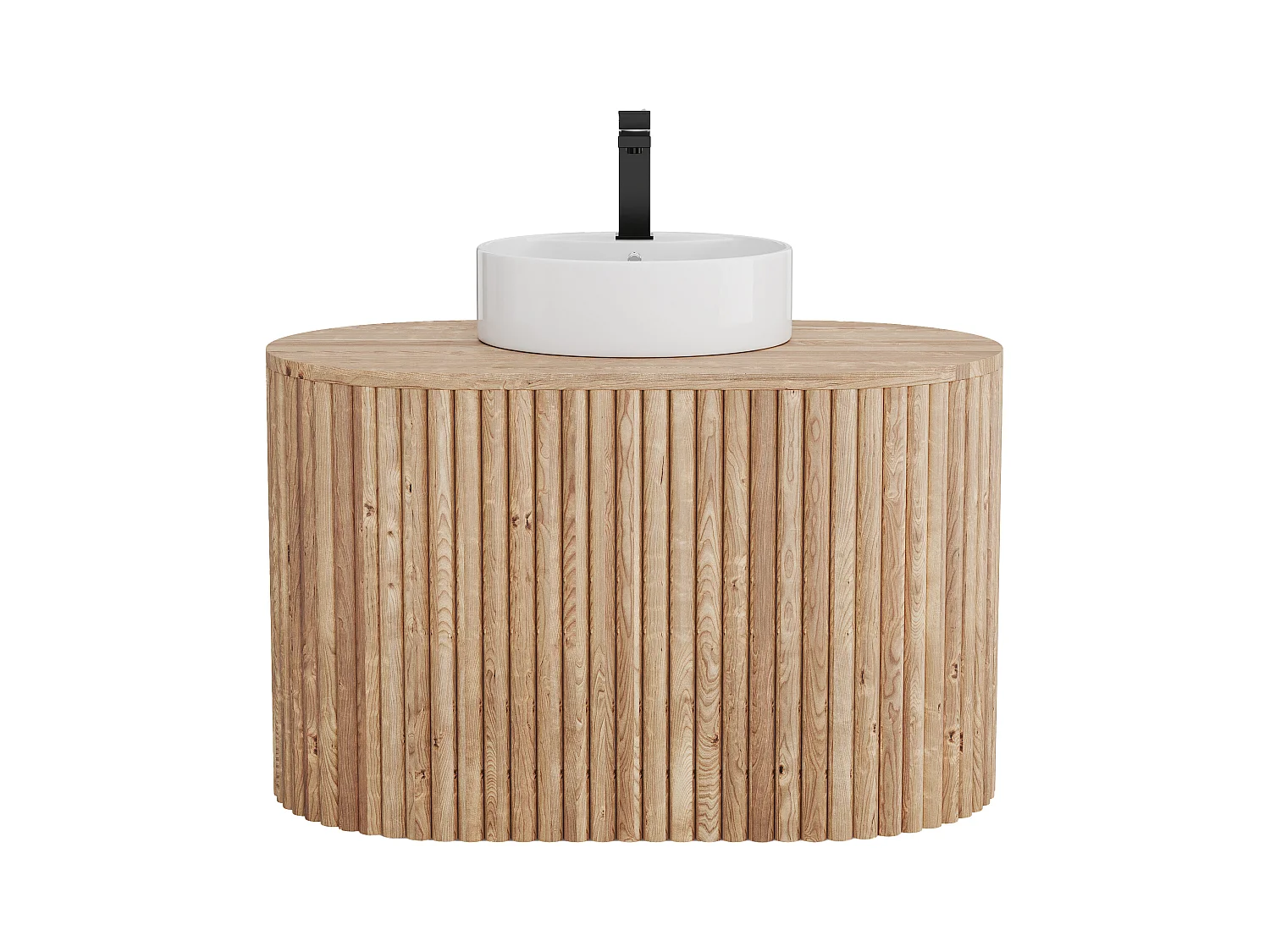 Vegghengt baderomsinnredning i teak med rundt servant - 90 cm - TOWARI