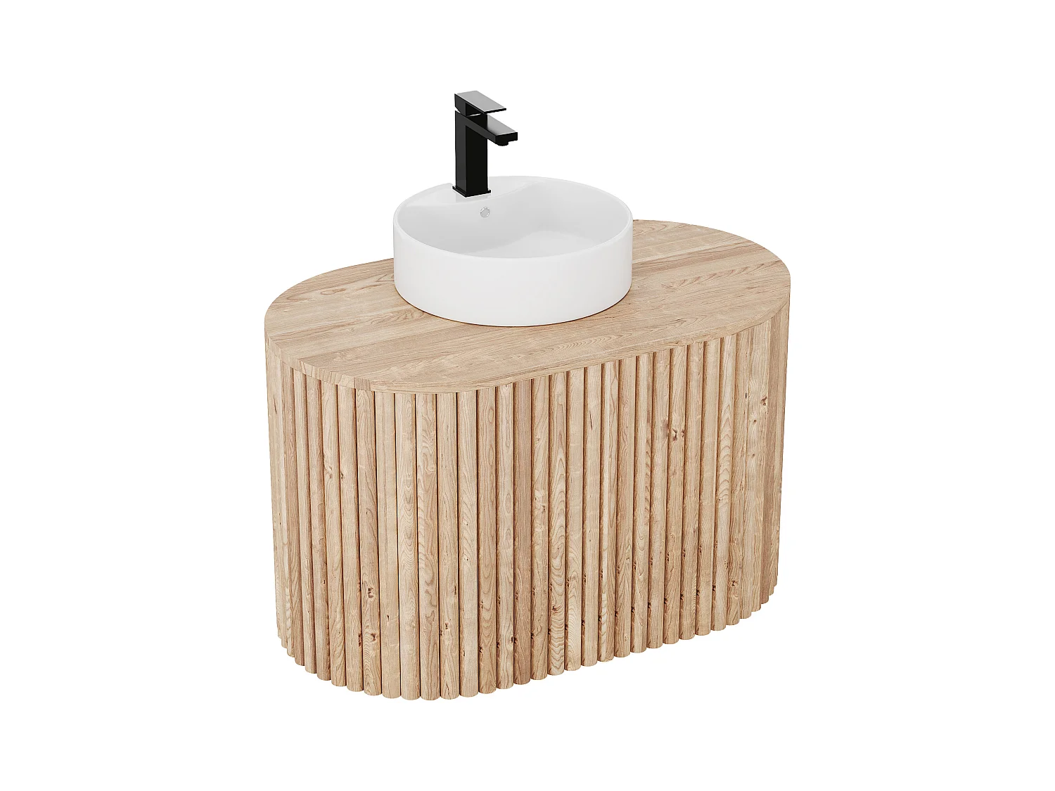 Vegghengt baderomsinnredning i teak med rundt servant - 90 cm - TOWARI