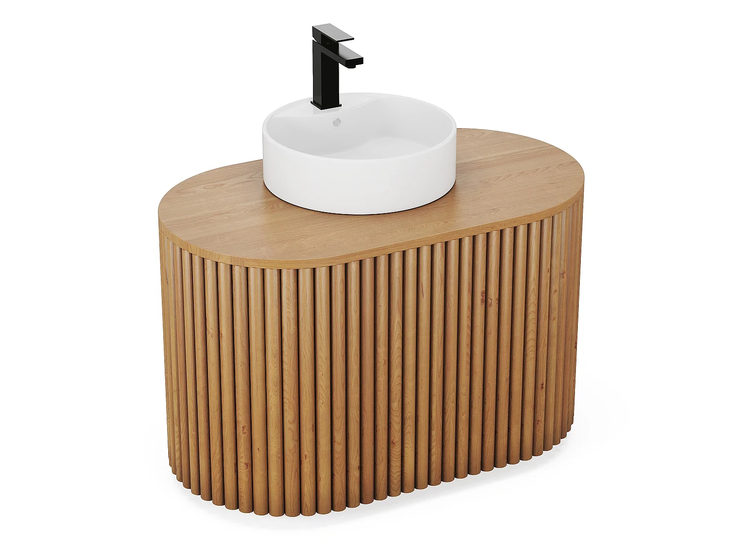 Meuble de salle de bain suspendu en teck avec vasque ronde - 90 cm - TOWARI