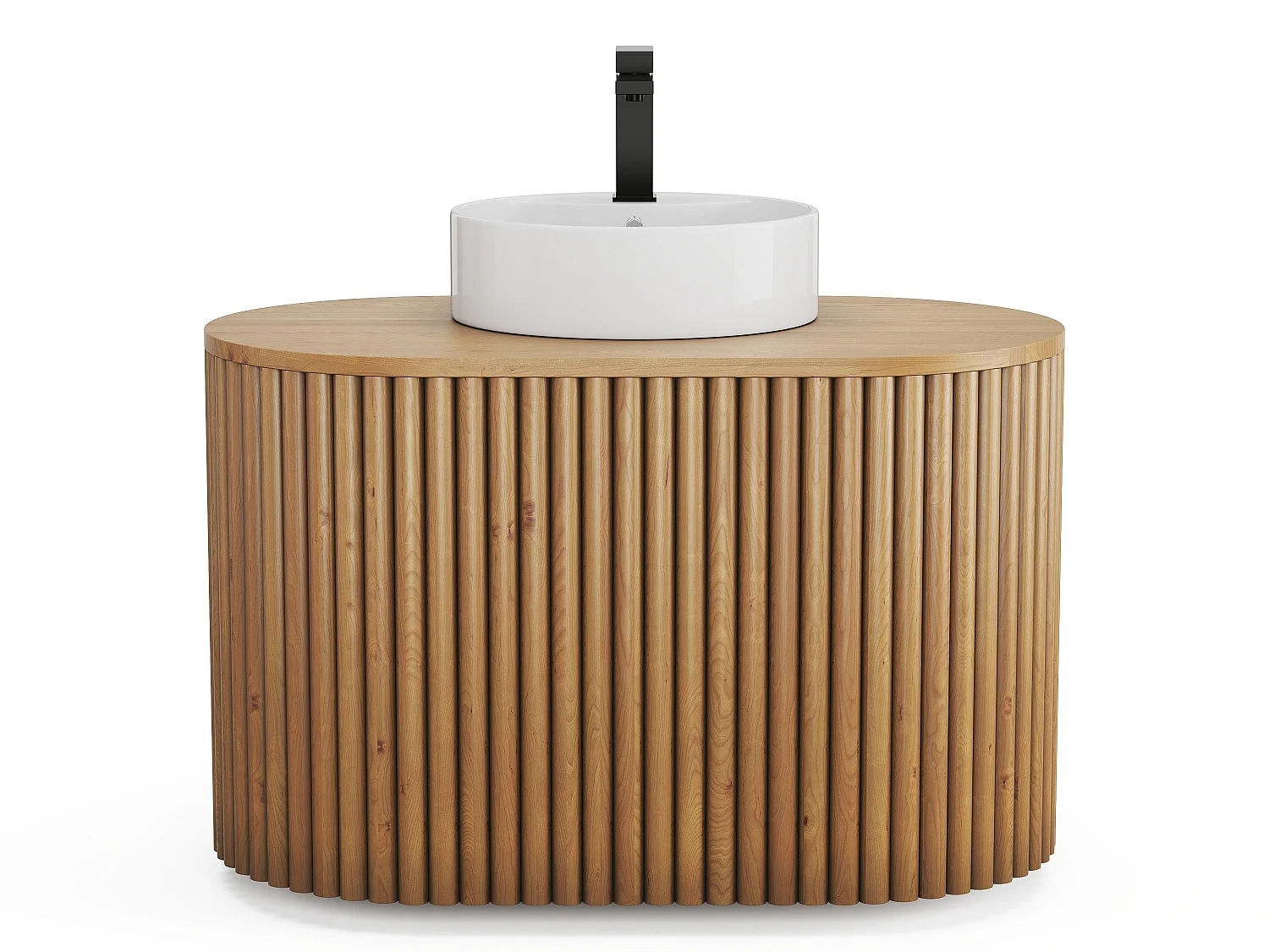 Meuble de salle de bain suspendu en teck avec vasque ronde - 90 cm - TOWARI