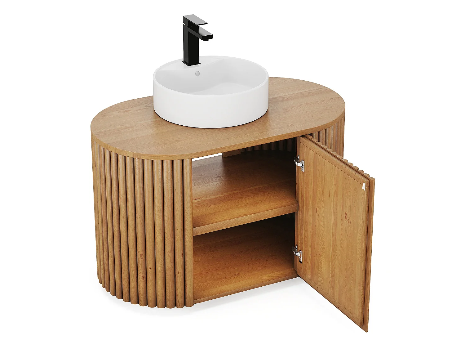 Meuble de salle de bain suspendu en teck avec vasque ronde - 90 cm - TOWARI