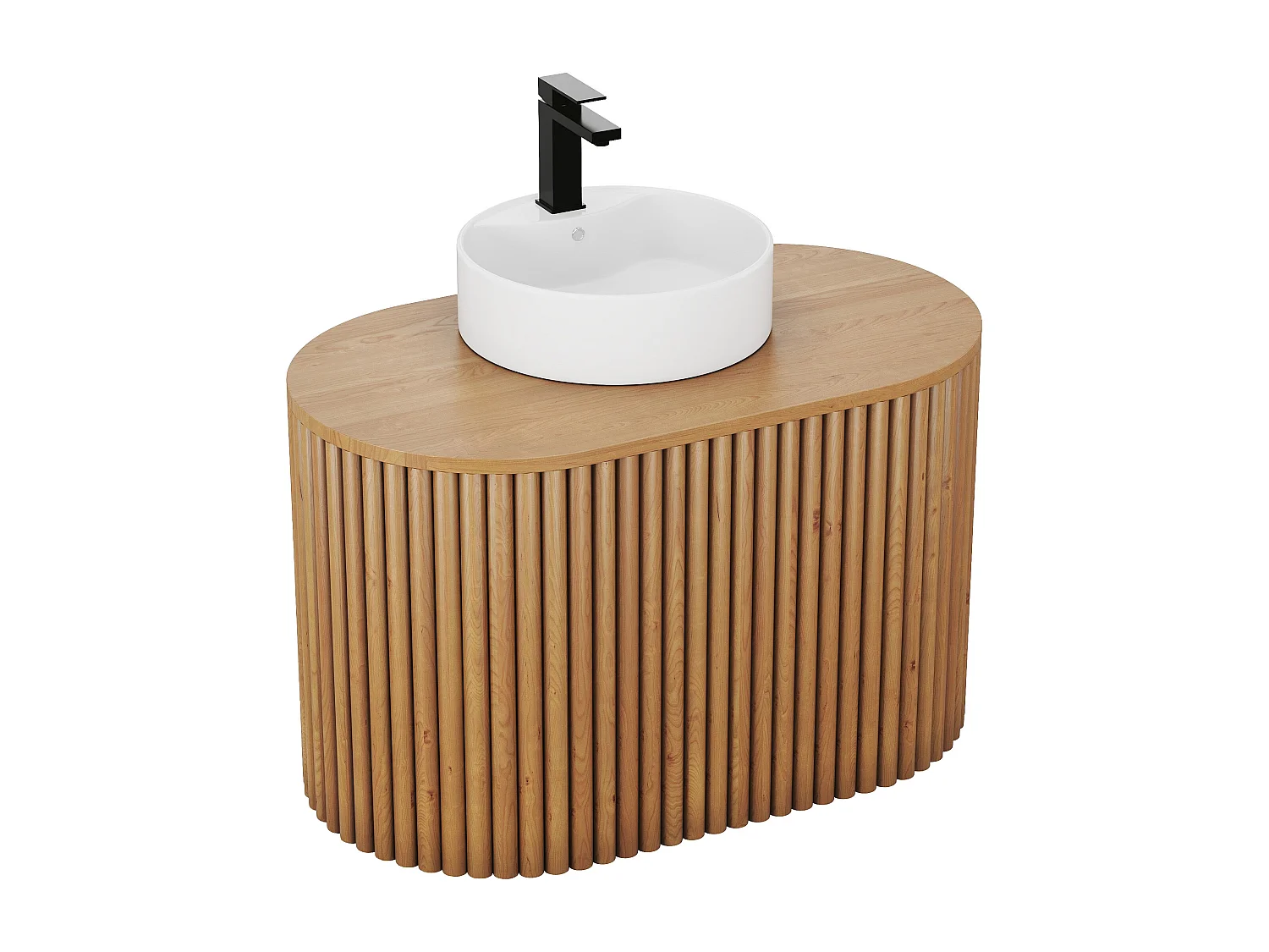 Meuble de salle de bain suspendu en teck avec vasque ronde - 90 cm - TOWARI