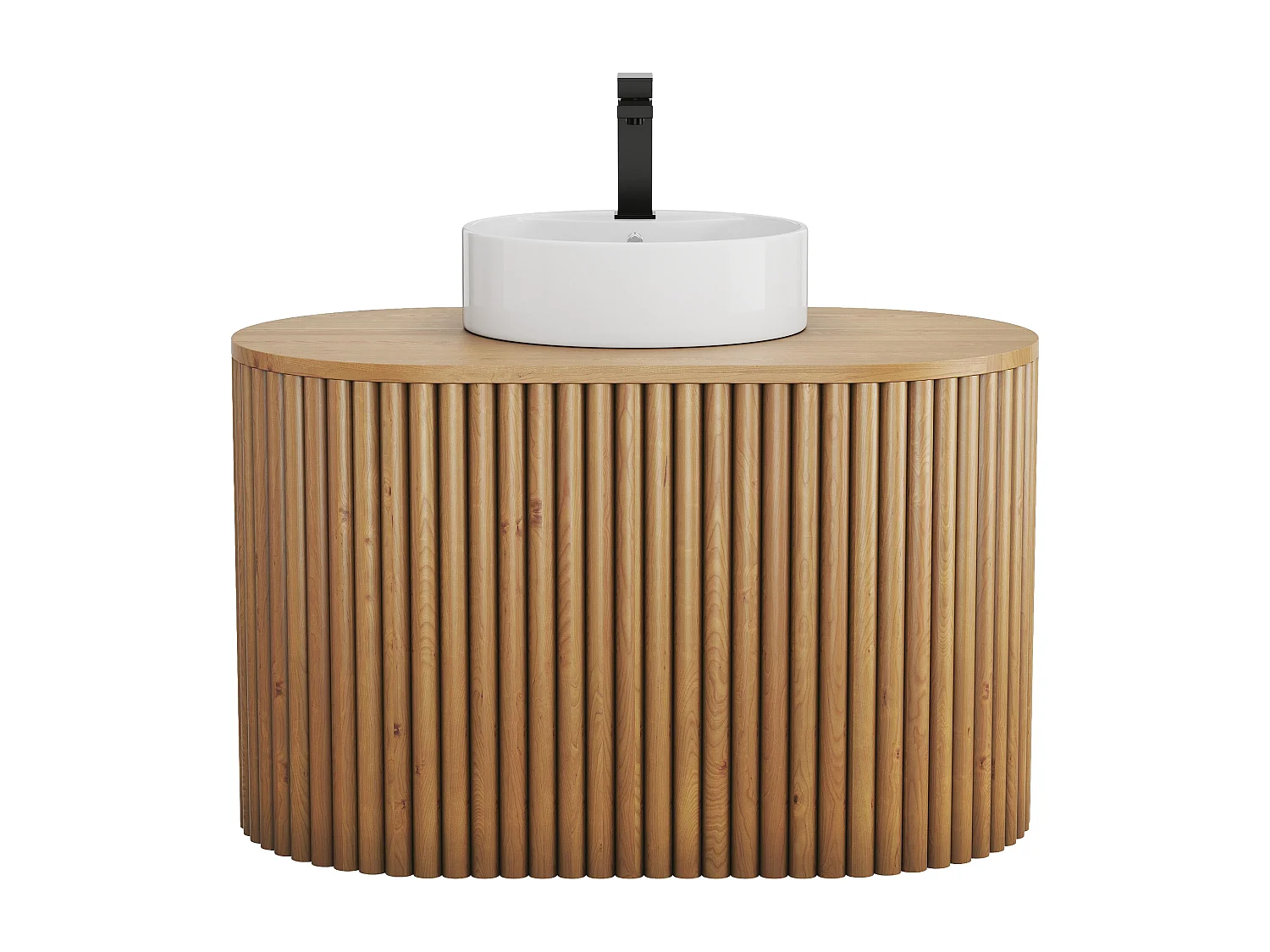 Meuble de salle de bain suspendu en teck avec vasque ronde - 90 cm - TOWARI