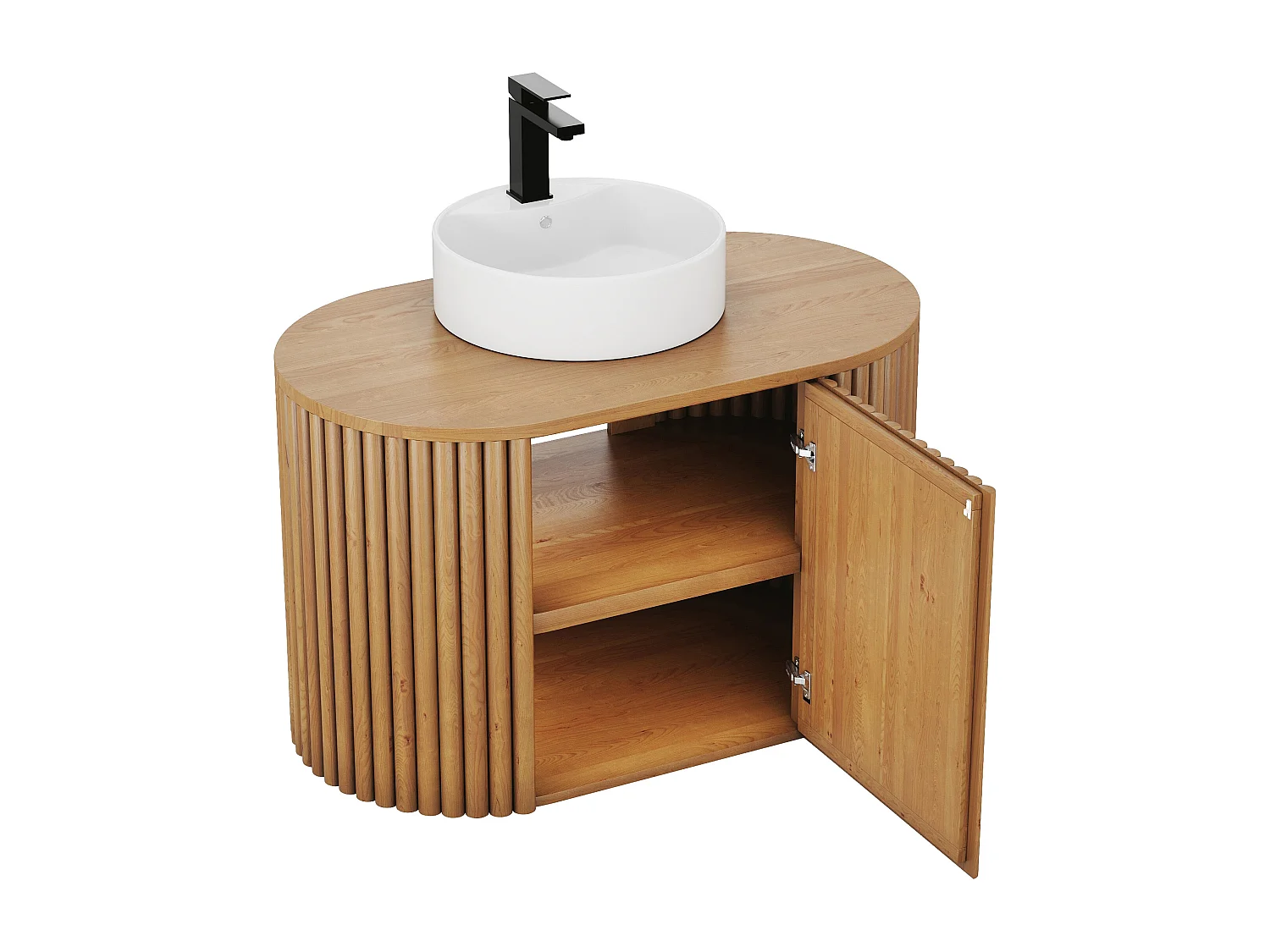Meuble de salle de bain suspendu en teck avec vasque ronde - 90 cm - TOWARI