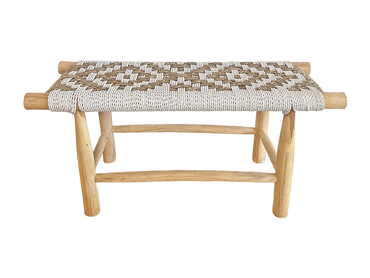 Panca in legno di teak e fibra naturale nei toni del bianco 100 cm