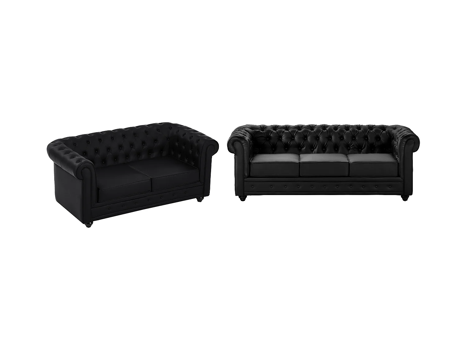 Canapés 3 places et 2 places en simili noir CHESTERFIELD