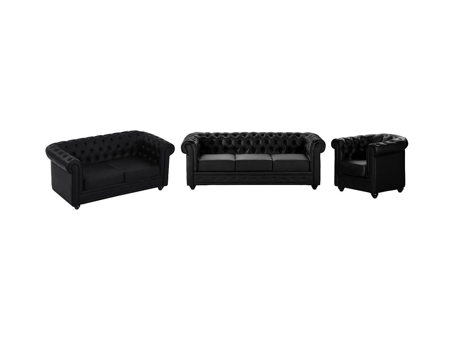 Sofas 3-Sitzer, 2-Sitzer & Sessel - Kunstleder - Schwarz - CHESTERFIELD