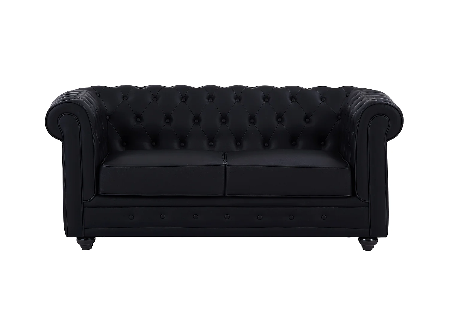Driezitsbank, tweezitsbank en fauteuil van zwart kunstleer CHESTERFIELD