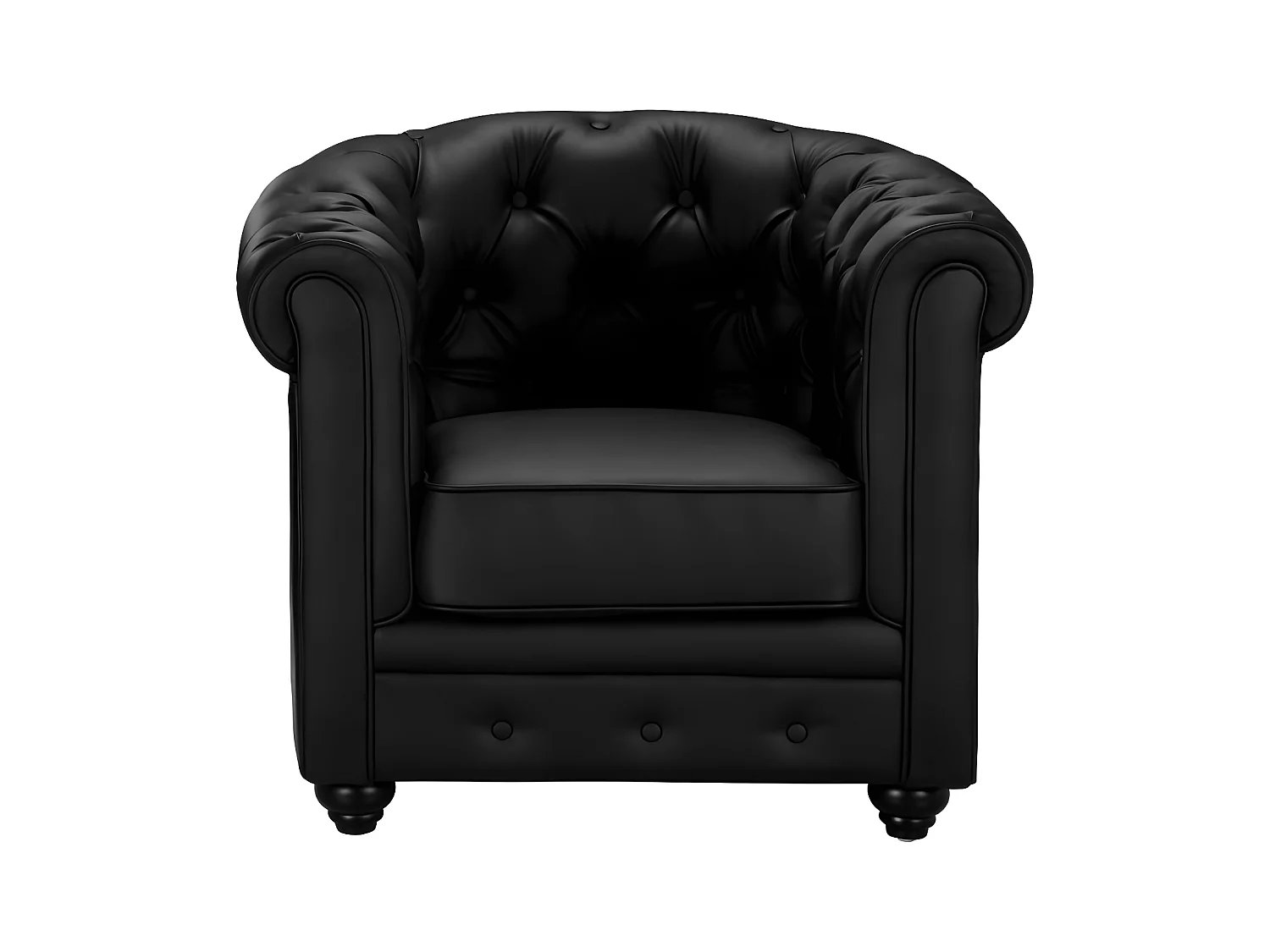 Driezitsbank, tweezitsbank en fauteuil van zwart kunstleer CHESTERFIELD