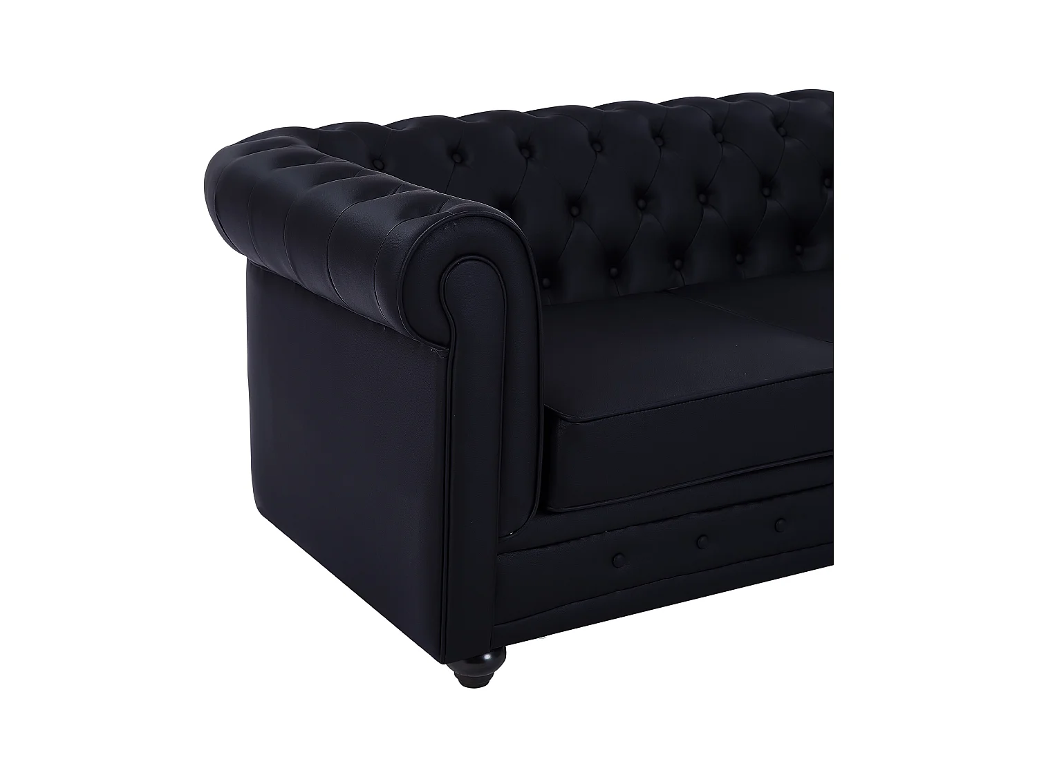 Driezitsbank, tweezitsbank en fauteuil van zwart kunstleer CHESTERFIELD