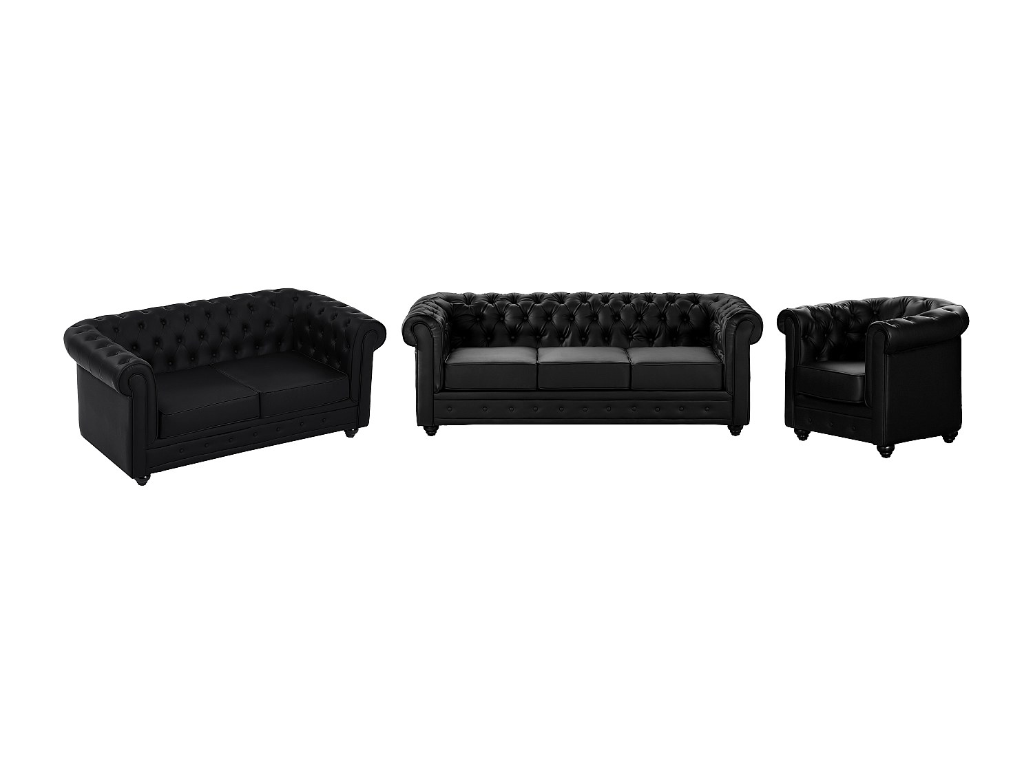Sofas 3-Sitzer, 2-Sitzer & Sessel - Kunstleder - Schwarz - CHESTERFIELD günstig online kaufen