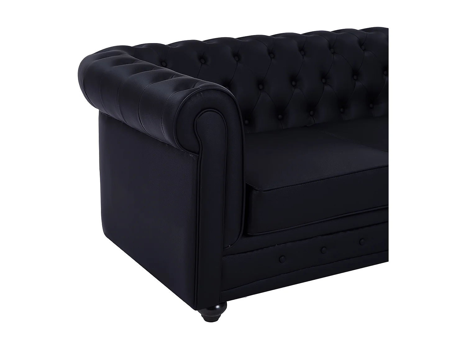 Divano 3 e 2 posti e poltrona in Similpelle Nero - CHESTERFIELD