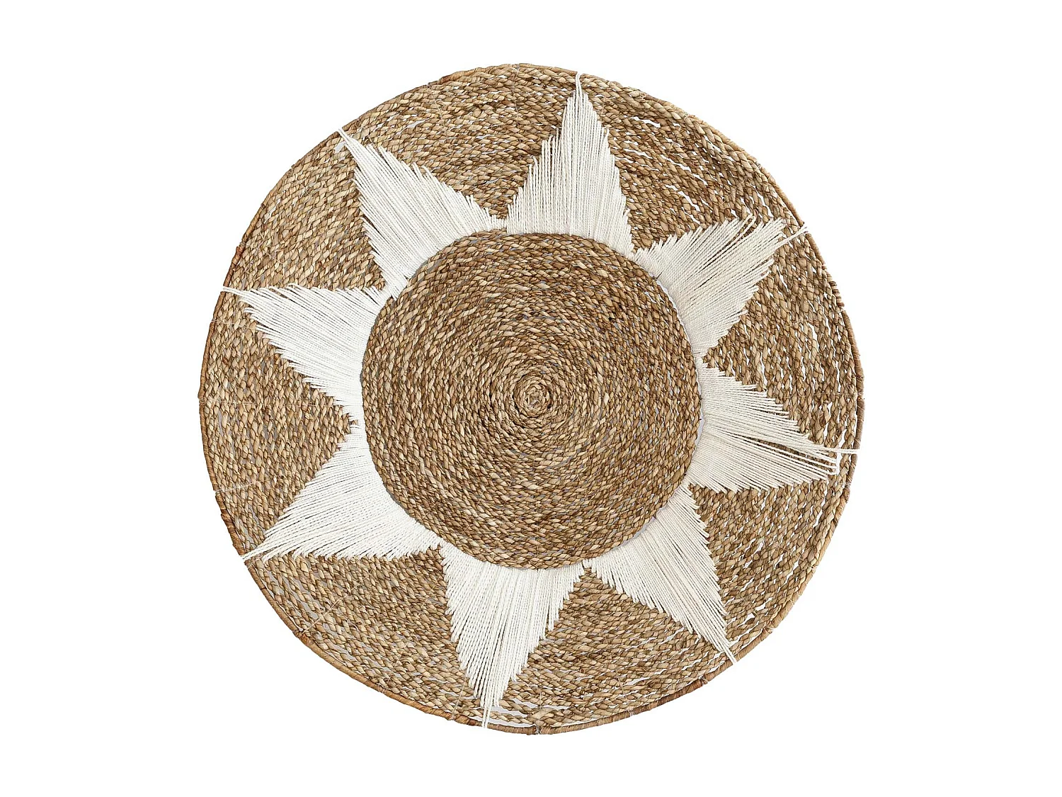 Prato de parede decorativo em fibra natural e algodão branco 60cm