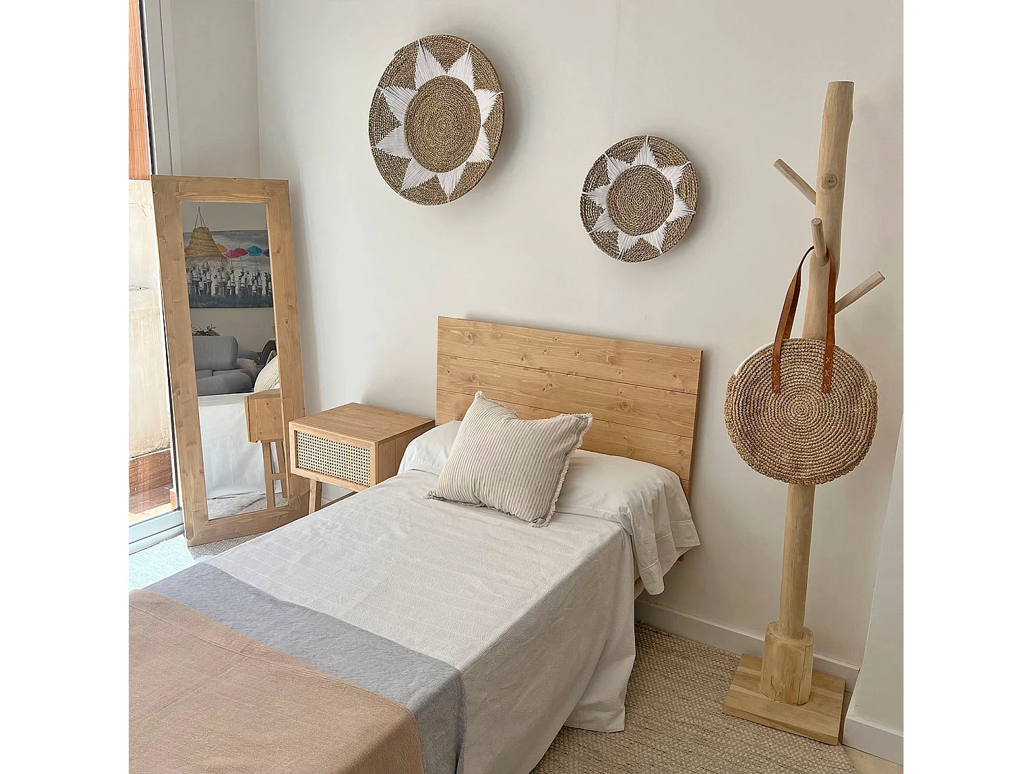 Prato de parede decorativo em fibra natural e algodão branco 60cm