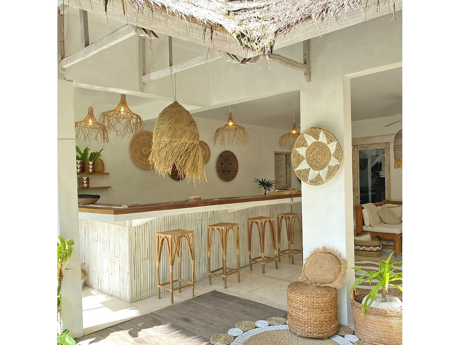 Prato de parede decorativo em fibra natural e algodão branco 60cm