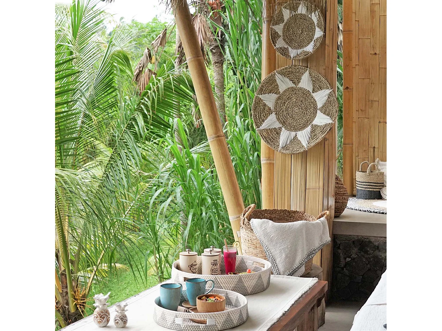Prato de parede decorativo em fibra natural e algodão branco 60cm