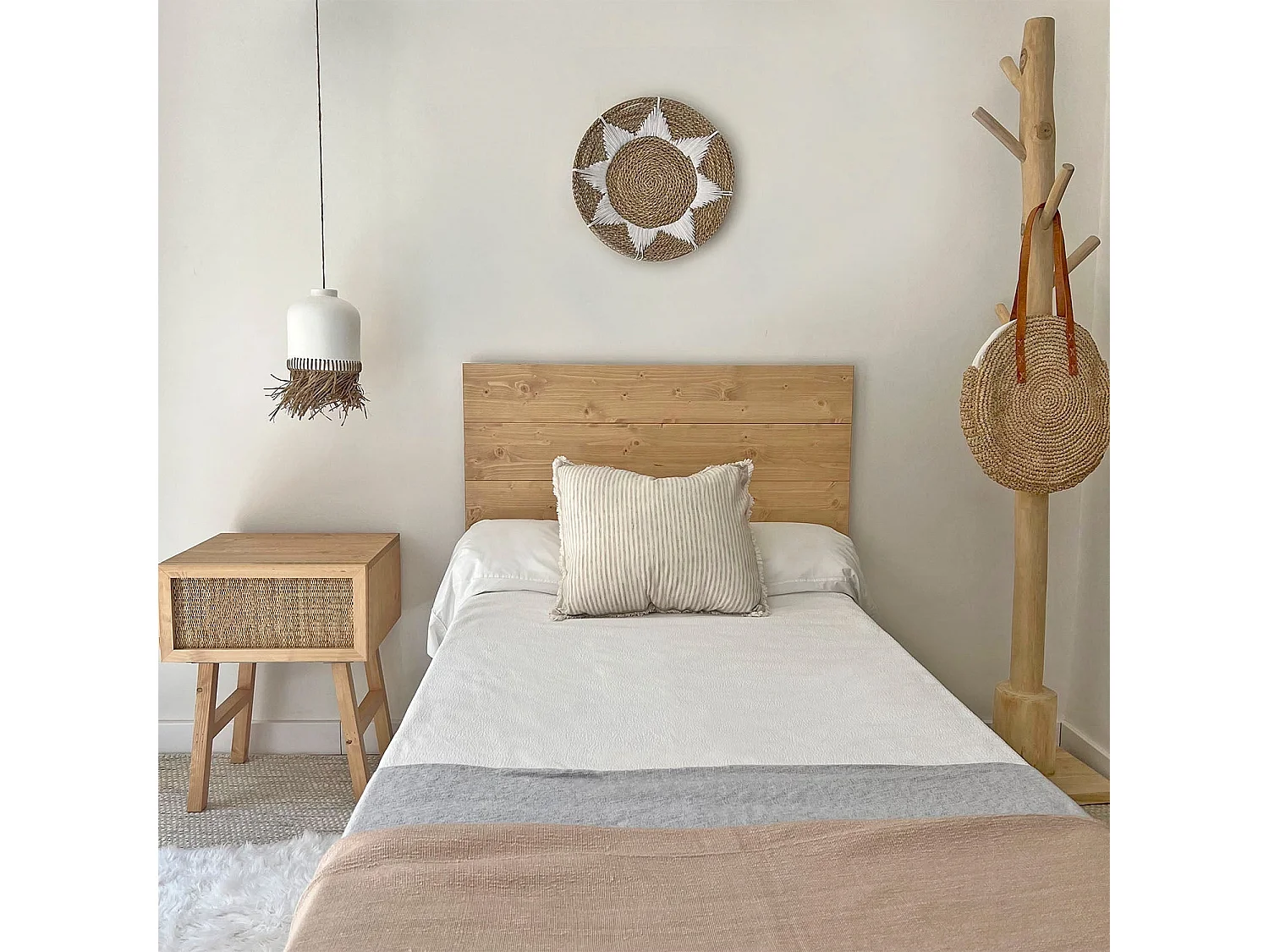 Prato de parede decorativo em fibra natural e algodão branco 60cm