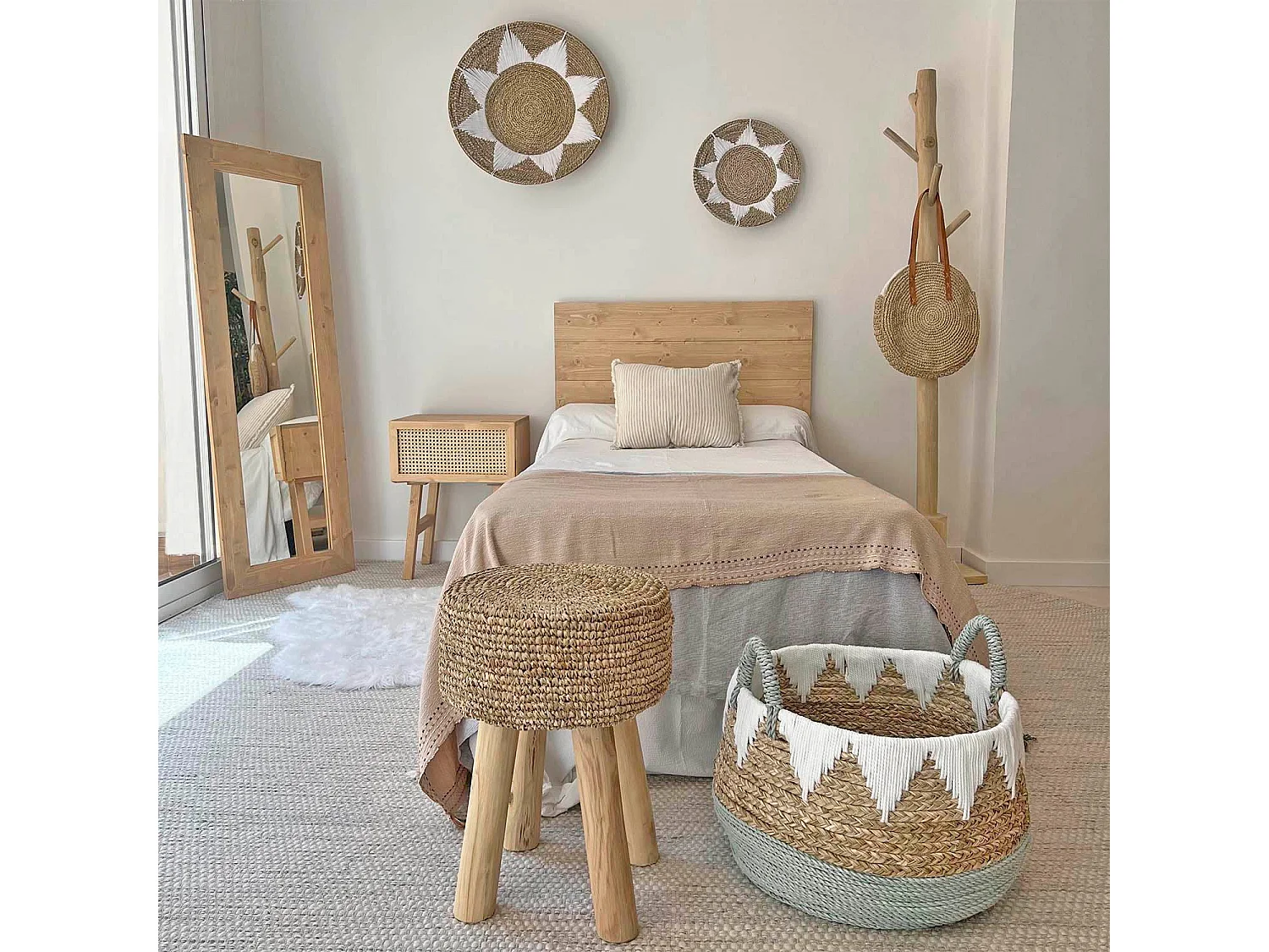 Prato de parede decorativo em fibra natural e algodão branco 60cm