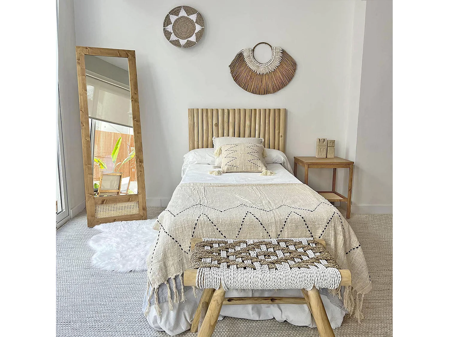 Prato de parede decorativo em fibra natural e algodão branco 60cm